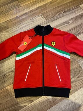 Ferrari Red Track Jacket with Italian Tricolor Stripe